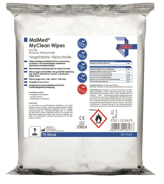 MaiMed MyClean DS Wipes soft XXL Desinfektionstücher zur Schnelldesinfektion 70 Blatt